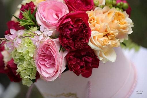 Garden Roses Arranged in Hat Box for Delivery